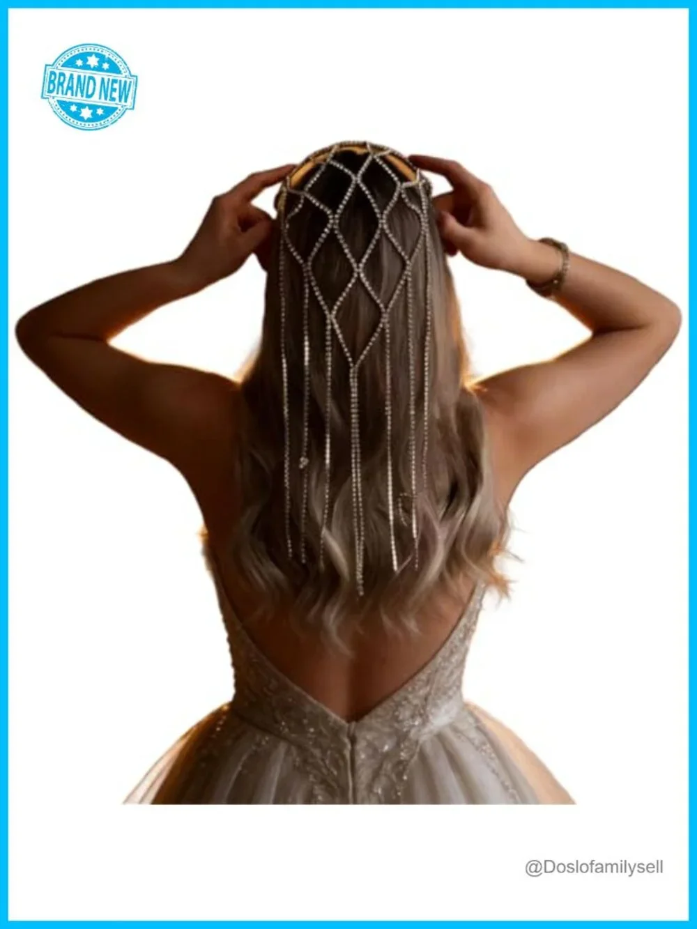Long Rhinestone Mesh Hair Chain Headpiece - Sparkly Crystal Tassel Chain Hair